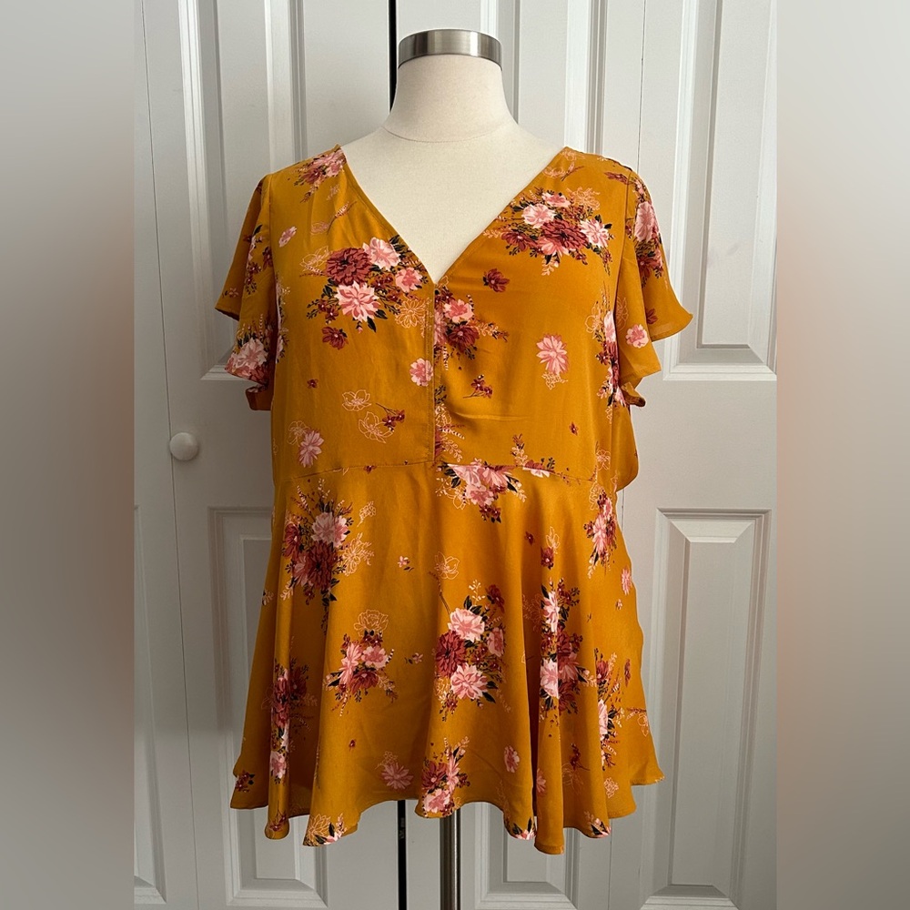 Torrid Marigold Floral V-neck Blouse
